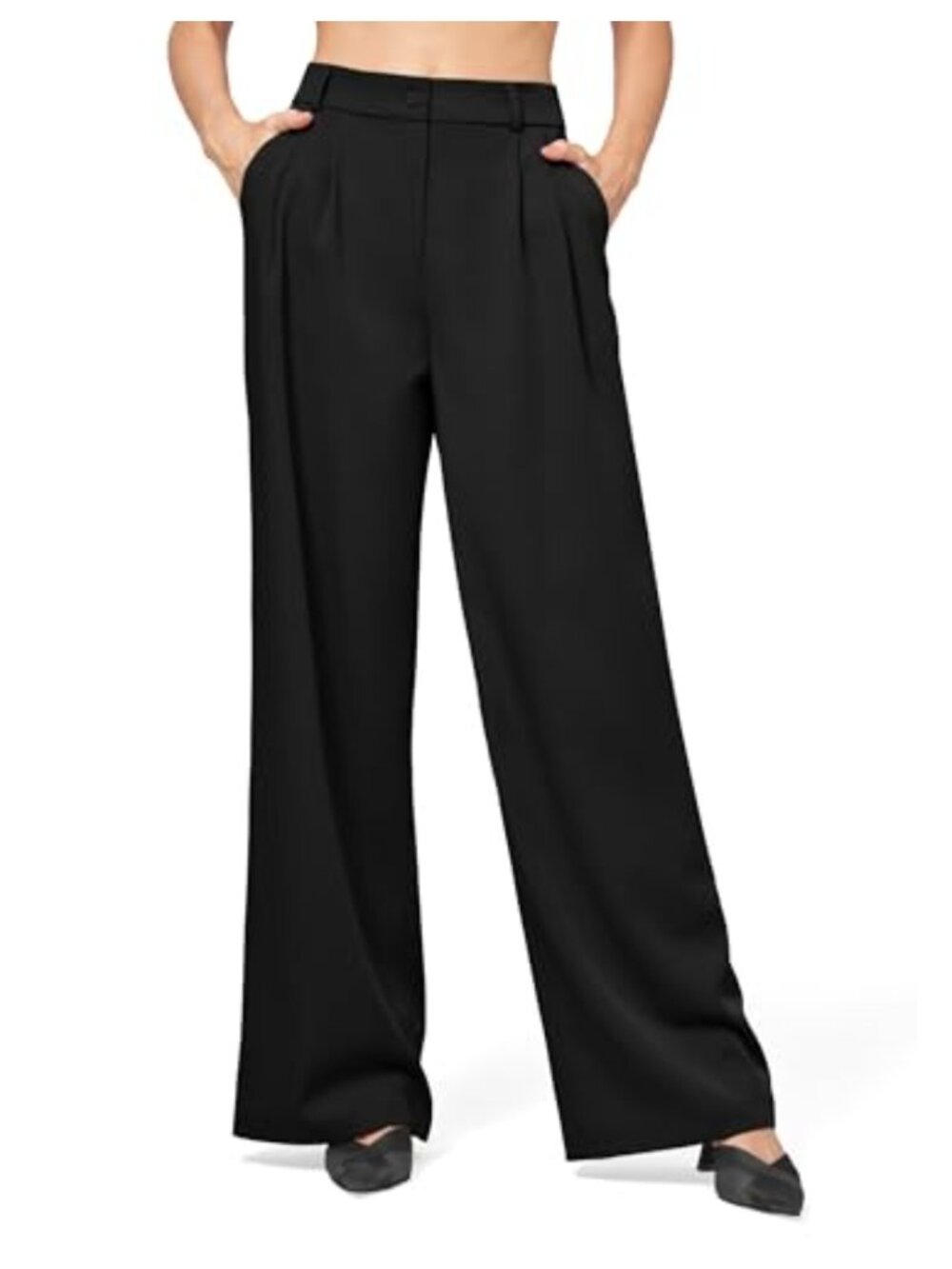 Wide Leg High Waisted Work Pants with Pockets 95% Polyester 5% Spandex